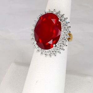 Red CZ Ruby with double cz halo ring size 7 🆕